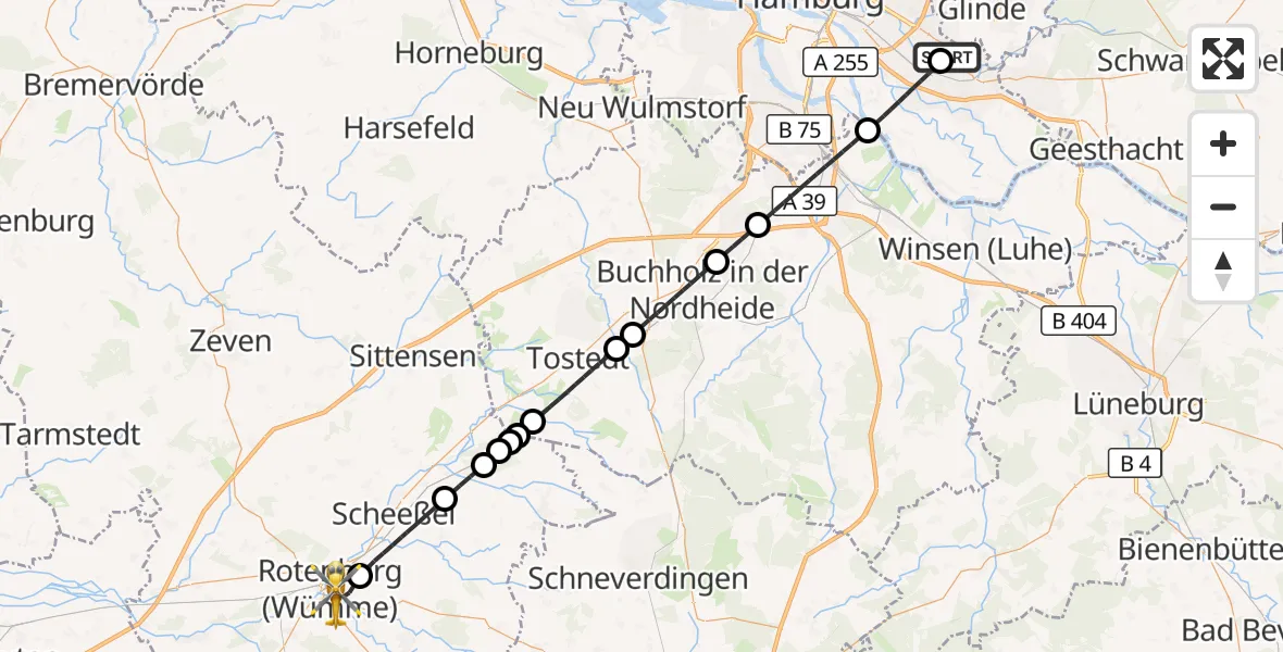 Flugroute Ambulanzhubschrauber Christoph Hansa ADAC Hubschrauberlandeplatz - Rotenburg (Wümme), 05 Juni 2026, 17:55