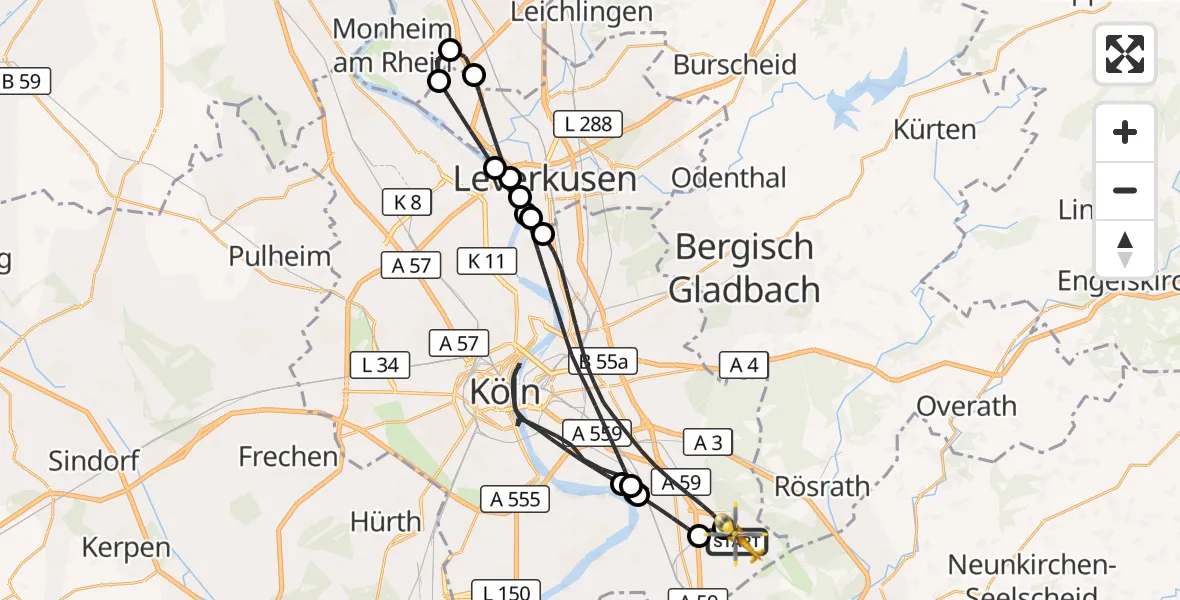 Flugroute Rettungshubschrauber Köln Bonn Flughafen - Köln Bonn Flughafen, 05 Juni 2026, 17:56
