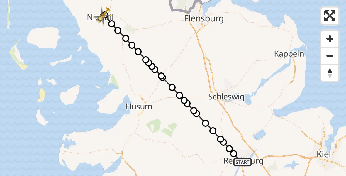 Flugroute Ambulanzhubschrauber Rendsburg - Niebüll, 05 Juni 2026, 17:57