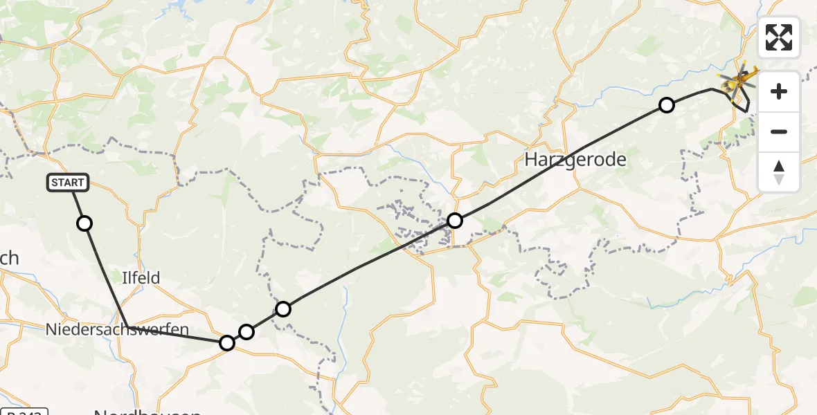 Flugroute Rettungshubschrauber Ellrich - Falkenstein/Harz, 05 Juni 2026, 18:01