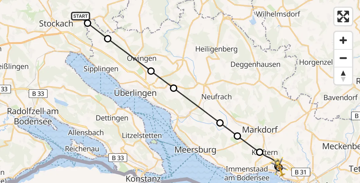 Flugroute Rettungshubschrauber Stockach - Friedrichshafen Hospital, 05 Juni 2026, 18:03