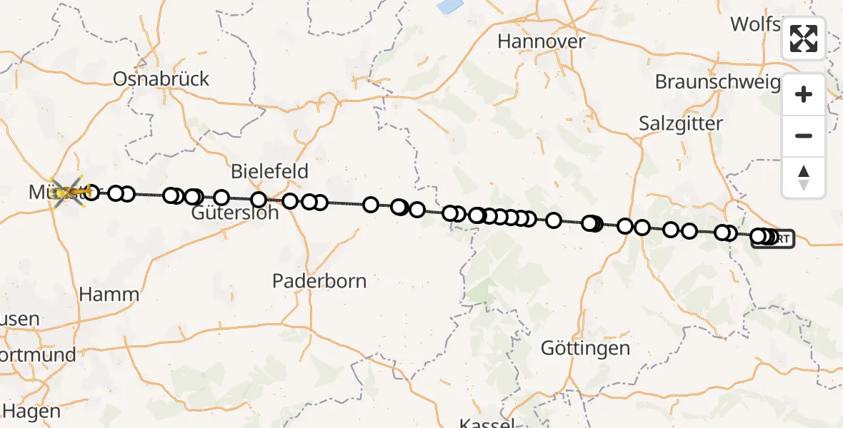 Flugroute Rettungshubschrauber Harz Hospital Wernigerode - Münster, 05 Juni 2026, 18:07