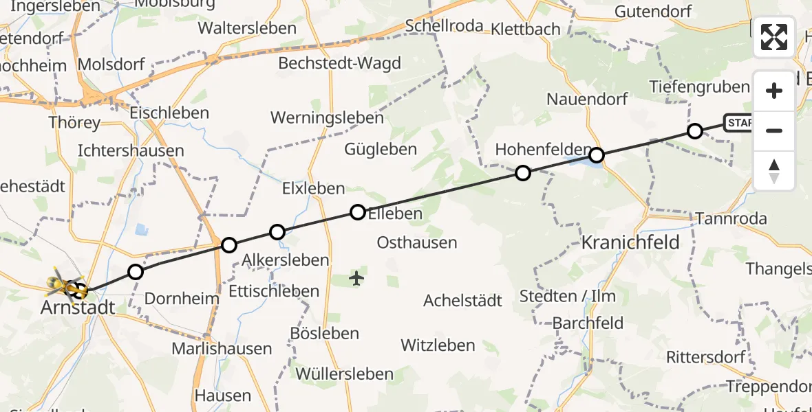 Flugroute Ambulanzhubschrauber Bad Berka - Ilm District Hospital Arnstadt-Ilmenau, 05 Juni 2026, 18:08