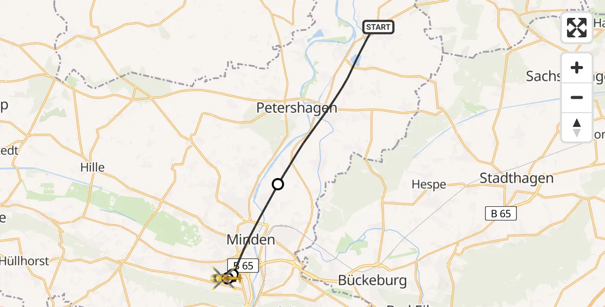 Flugroute Rettungshubschrauber Petershagen - Minden, 05 Juni 2026, 18:11