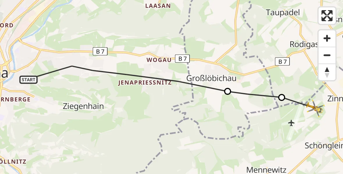 Flugroute Rettungshubschrauber Jena - Schöngleina, 05 Juni 2026, 18:17