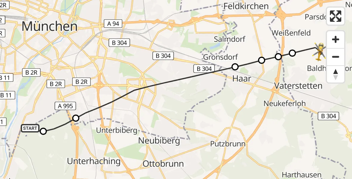 Flugroute Rettungshubschrauber ADAC Air Rescue Center Hubschrauberlandeplatz (Christoph 1) - Vaterstetten, 05 Juni 2026, 18:21