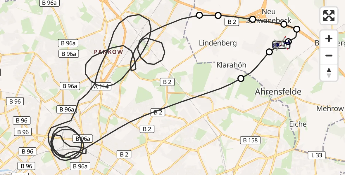 Flugroute Polizeihubschrauber Ahrensfelde Hubschrauberlandeplatz - Ahrensfelde Hubschrauberlandeplatz, 05 Juni 2026, 18:32