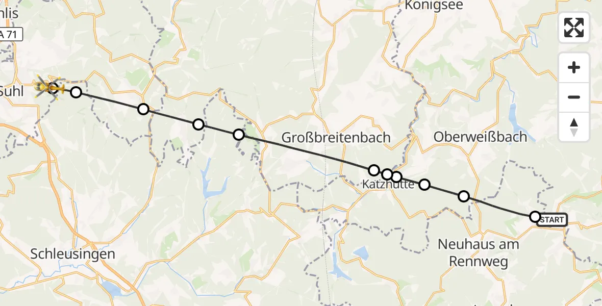 Flugroute Rettungshubschrauber Saalfeld/Saale - Suhl, 05 Juni 2026, 18:54