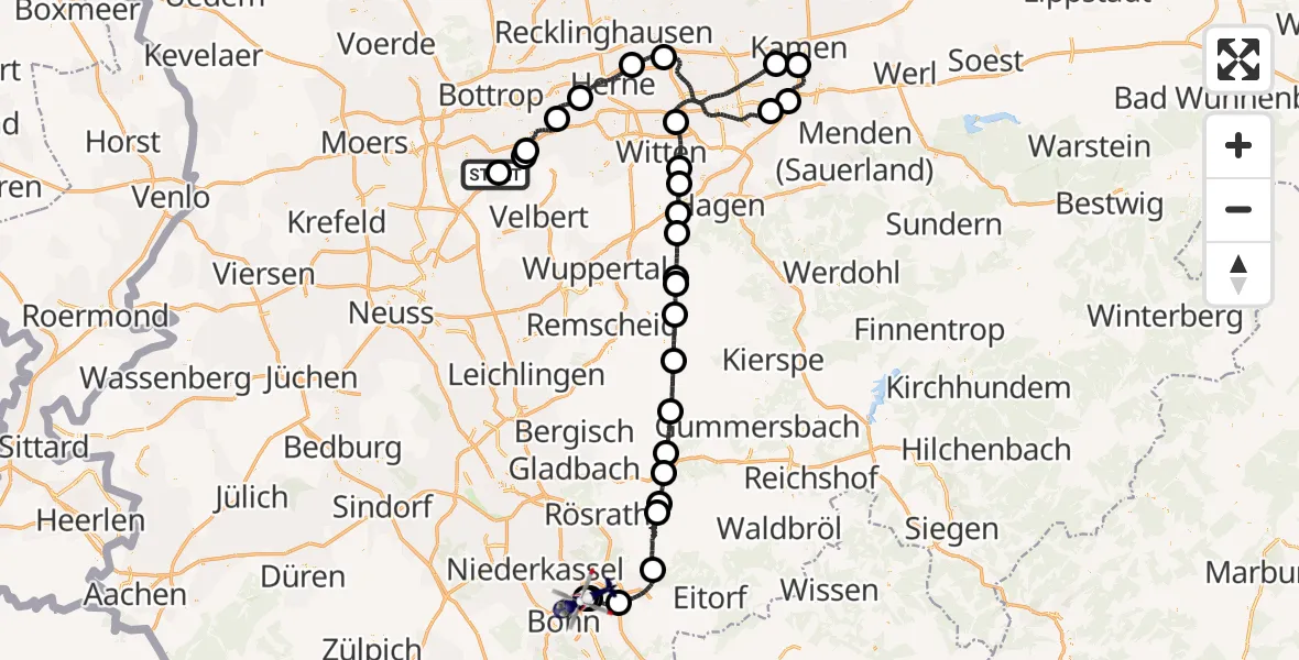 Flugroute Polizeihubschrauber Essen-Mülheim Flughafen - Sankt Augustin, 05 Juni 2026, 18:57