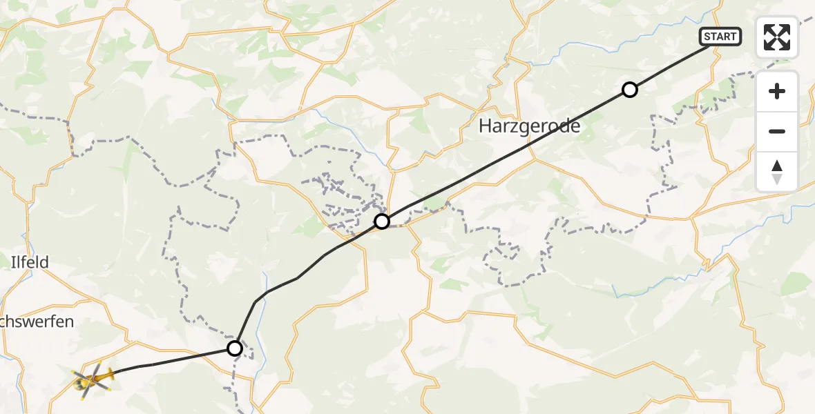 Flugroute Rettungshubschrauber Falkenstein/Harz - Nordhausen, 05 Juni 2026, 19:04