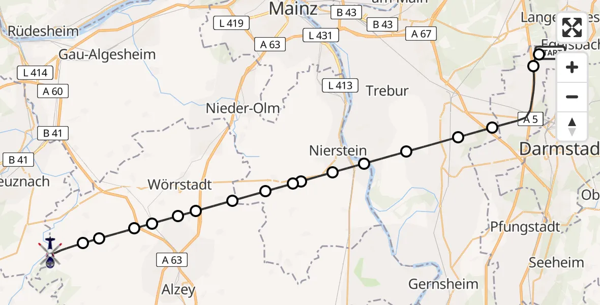 Flugroute Polizeihubschrauber Flughafen Frankfurt-Egelsbach - Wonsheim, 05 Juni 2026, 19:18