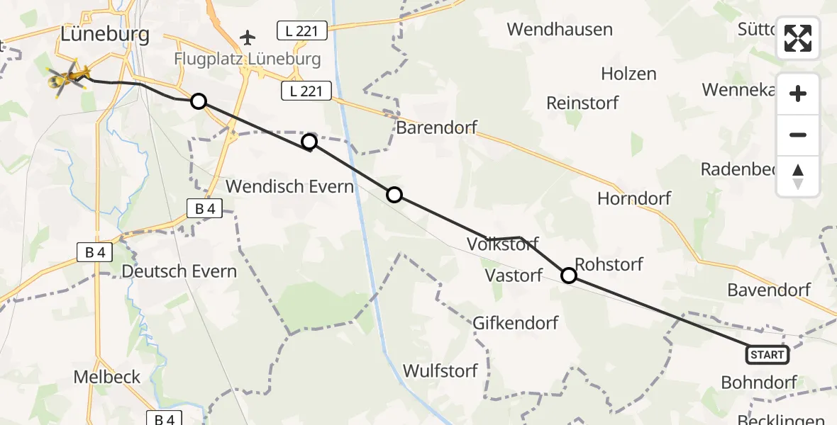 Flugroute Rettungshubschrauber Altenmedingen - Lüneburg, 05 Juni 2026, 19:33