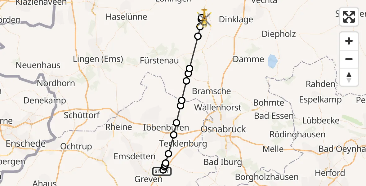 Flugroute Ambulanzhubschrauber Christoph  Westfalen-ADAC - Quakenbrück, 05 Juni 2026, 22:17