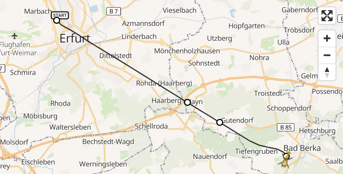 Flugroute Ambulanzhubschrauber Helios Clinic Erfurt - Bad Berka Central Hospital, 05 Juni 2026, 22:29