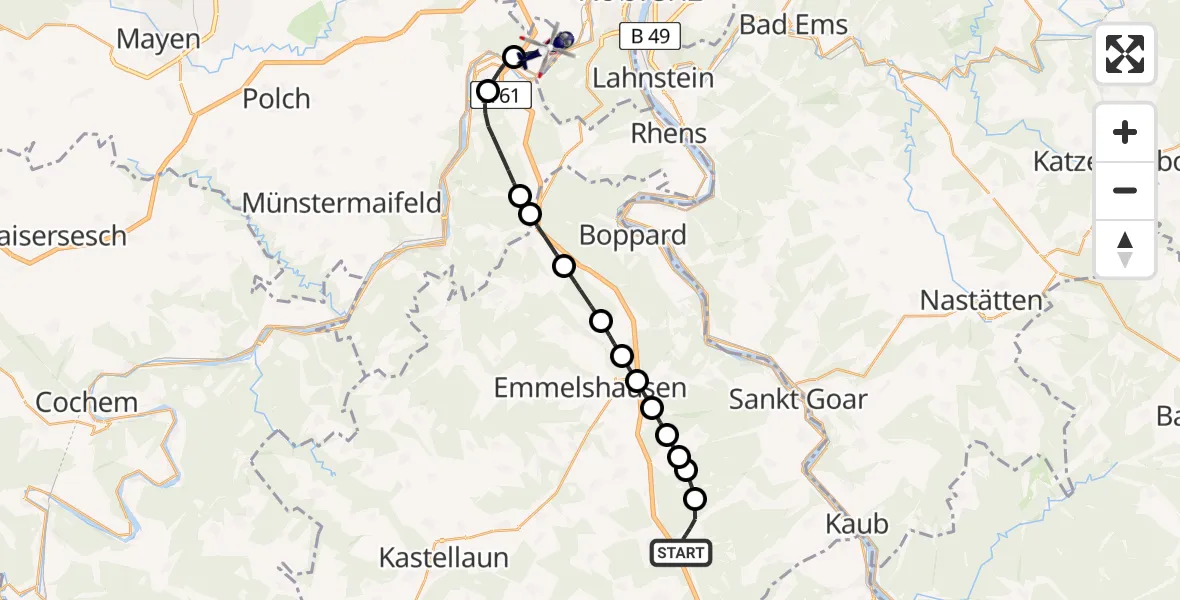 Flugroute Polizeihubschrauber Wiebelsheim - Winningen, 05 Juni 2026, 23:59