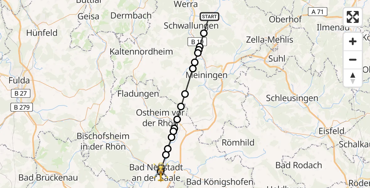 Flugroute Ambulanzhubschrauber Schmalkalden - Bad Neustadt an der Saale Hospital, 06 Juni 2026, 00:23