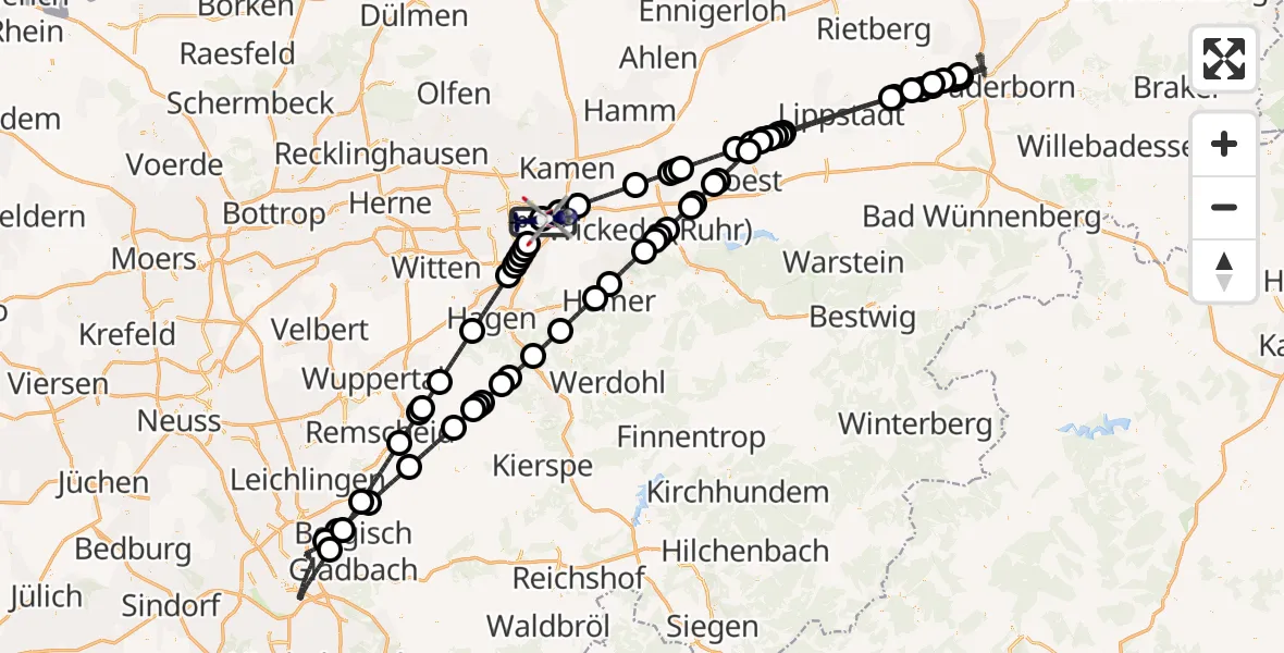 Flugroute Polizeihubschrauber Dortmund Flughafen - Dortmund Flughafen, 06 Juni 2026, 00:50