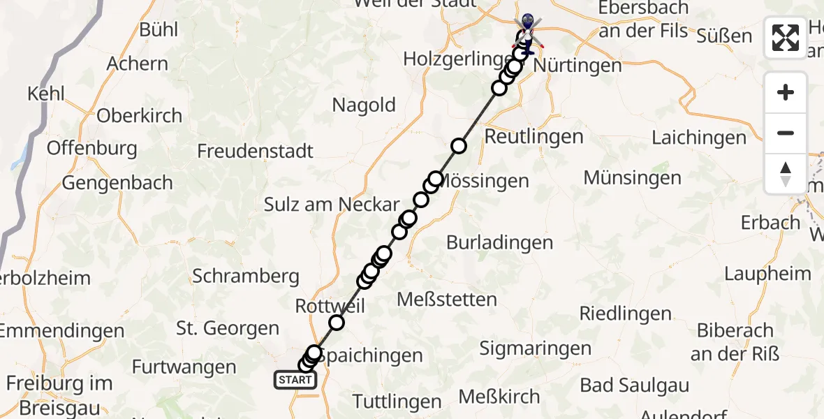 Flugroute Polizeihubschrauber Bad Dürrheim - Flughafen Stuttgart, 06 Juni 2026, 03:55