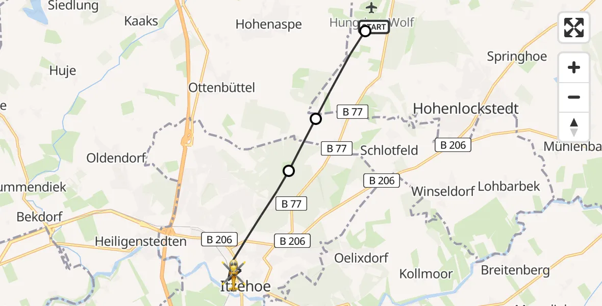 Flugroute Rettungshubschrauber Itzehoe Hungriger Wolf Flugplatz - Itzehoe, 06 Juni 2026, 05:07