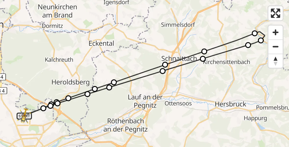 Flugroute Ambulanzhubschrauber Flughafen Nuremberg - Flughafen Nuremberg, 06 Juni 2026, 05:19
