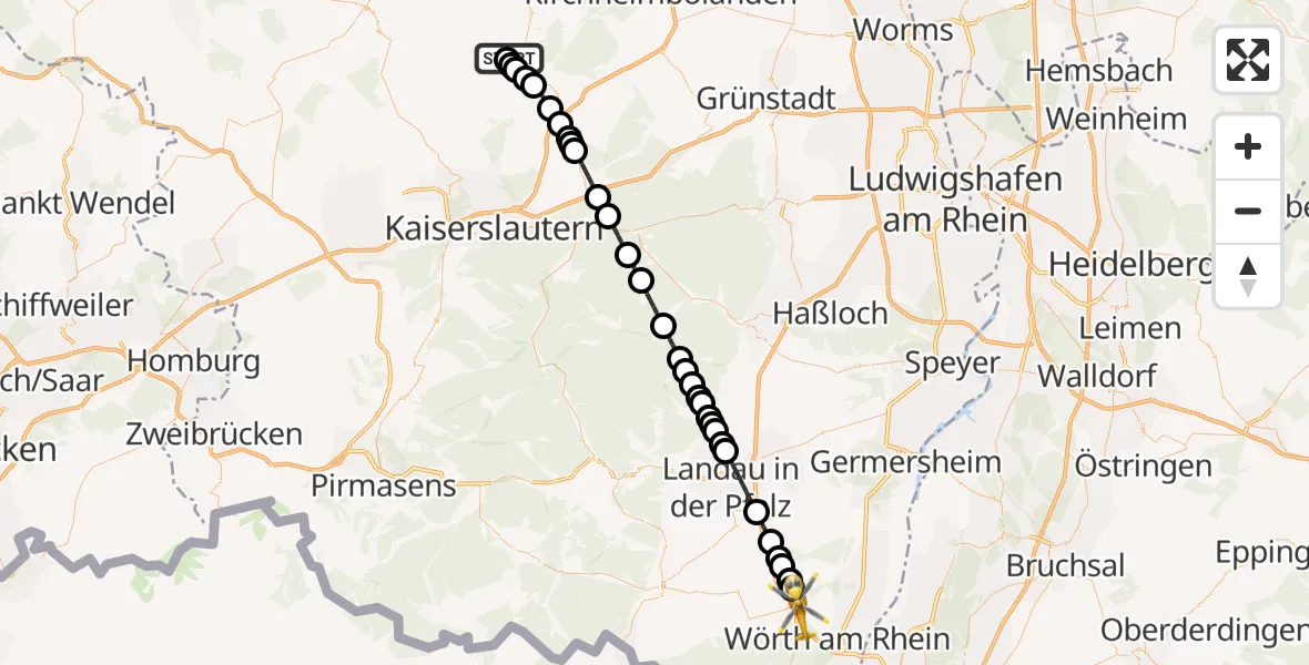 Flugroute Rettungshubschrauber Imsweiler UL - Kandel, 06 Juni 2026, 06:03