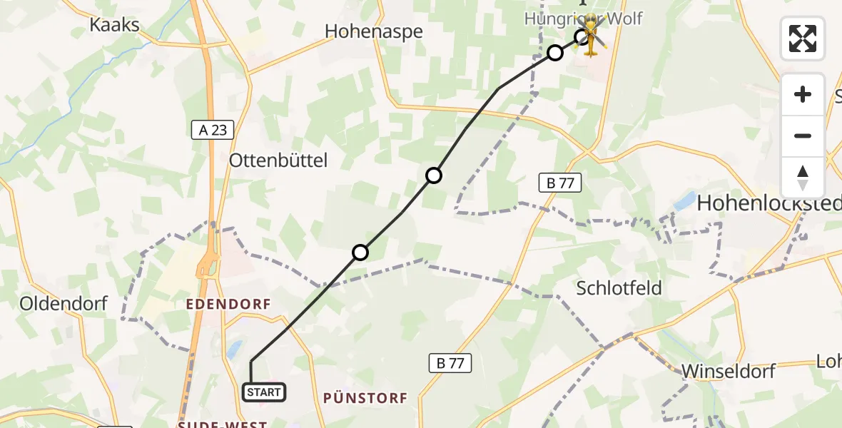 Flugroute Rettungshubschrauber Itzehoe - Itzehoe Hungriger Wolf Flugplatz, 06 Juni 2026, 06:09