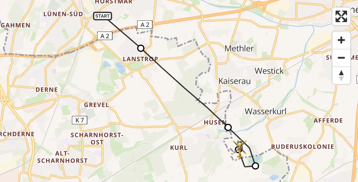 Flugroute Rettungshubschrauber Lünen - Kamen, 06 Juni 2026, 06:27