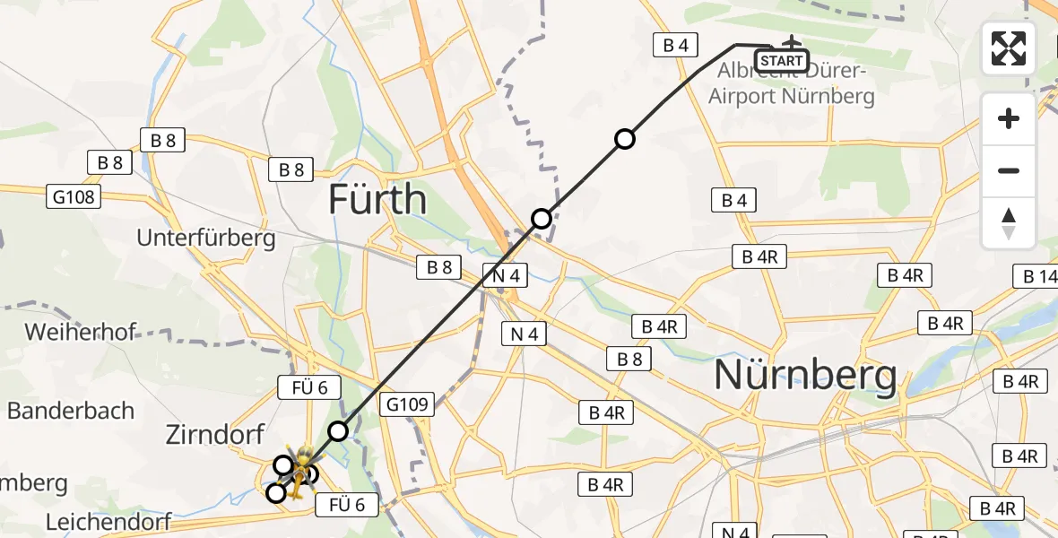 Flugroute Ambulanzhubschrauber Flughafen Nuremberg - Zirndorf, 06 Juni 2026, 06:47
