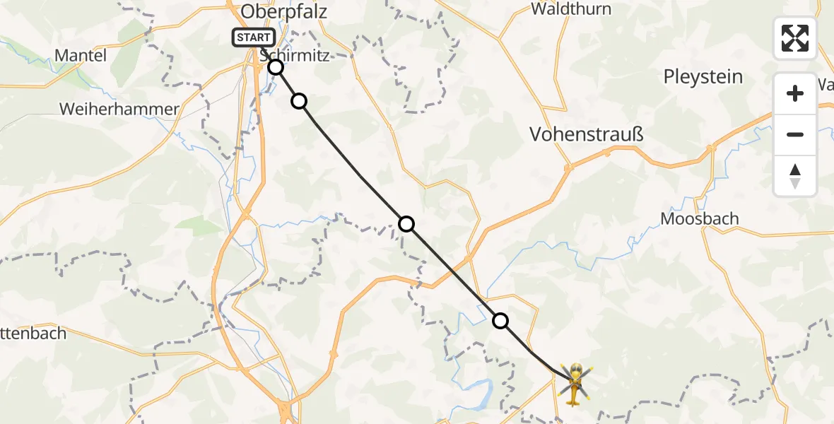 Flugroute Rettungshubschrauber Weiden i.d.OPf. - Tännesberg, 06 Juni 2026, 07:44
