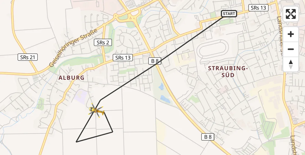 Flugroute Rettungshubschrauber Straubing - Straubing, 06 Juni 2026, 07:44