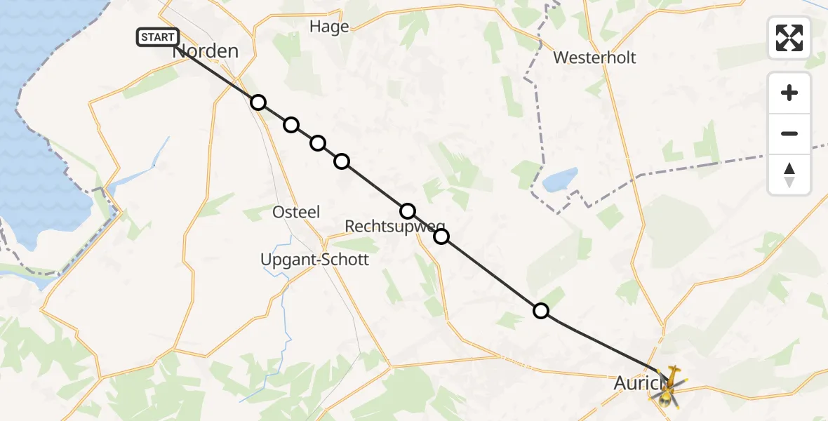 Flugroute Rettungshubschrauber Norden - Aurich, 06 Juni 2026, 08:01
