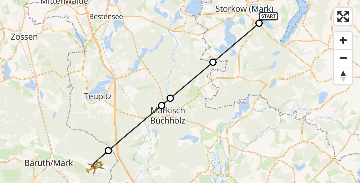 Flugroute Rettungshubschrauber Reichenwalde - Baruth/Mark, 06 Juni 2026, 08:12