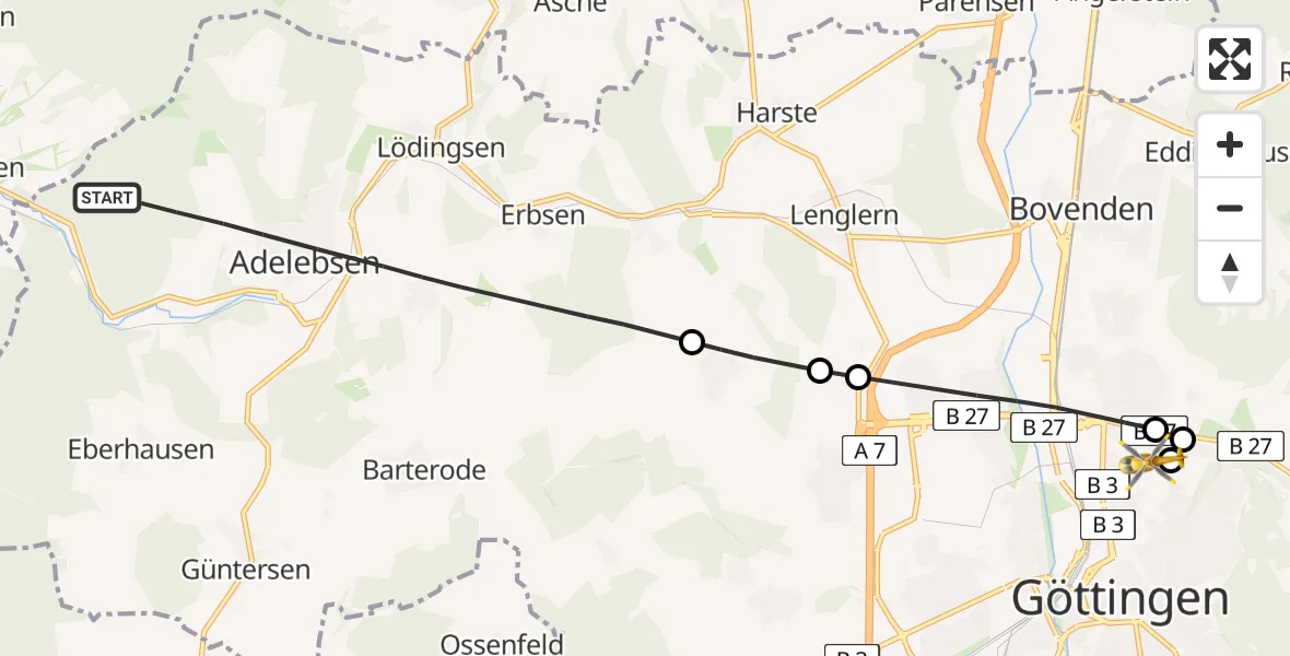 Flugroute Rettungshubschrauber Adelebsen - Göttingen University Clinic Hubschrauberlandeplatz, 06 Juni 2026, 08:12