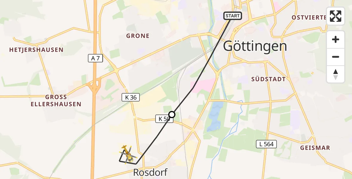 Flugroute Rettungshubschrauber Göttingen - Rosdorf, 06 Juni 2026, 08:16