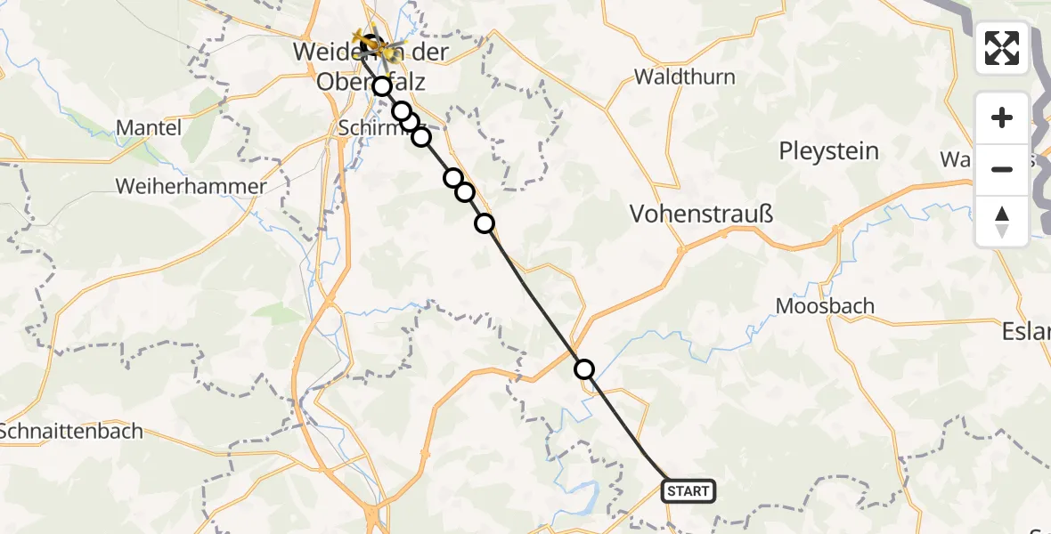 Flugroute Rettungshubschrauber Tännesberg - Weiden Hospital, 06 Juni 2026, 08:19