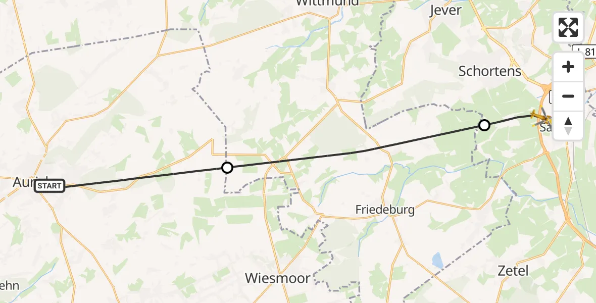 Flugroute Rettungshubschrauber Aurich - Sande, 06 Juni 2026, 08:26