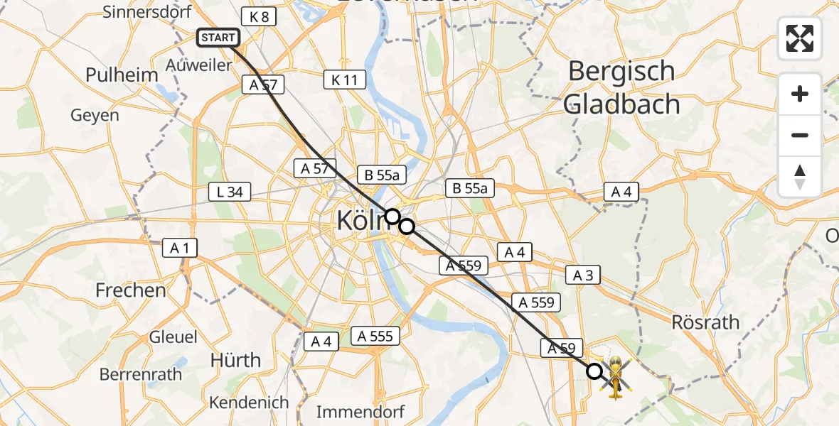 Flugroute Rettungshubschrauber Köln - Köln Bonn Flughafen, 06 Juni 2026, 08:26