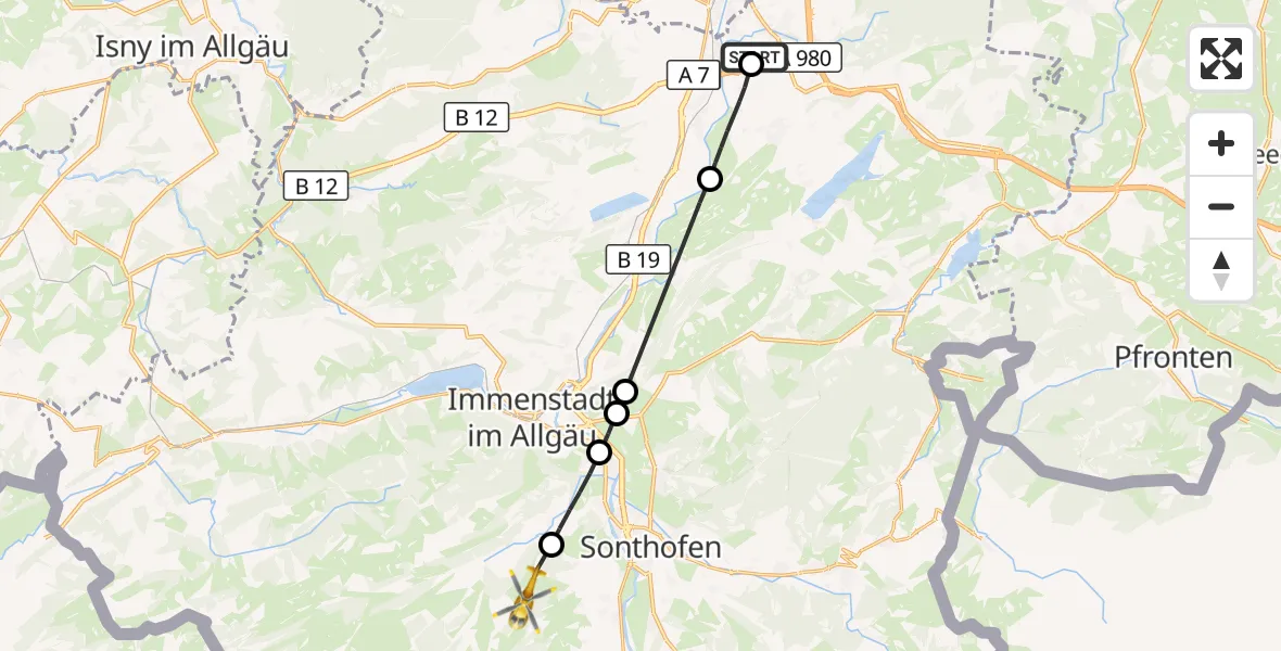 Flugroute Rettungshubschrauber Kempten-Durach Flugplatz - Ofterschwang, 06 Juni 2026, 08:37