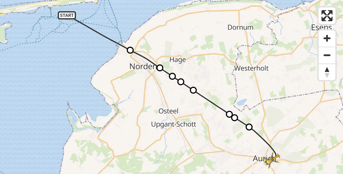 Flugroute Ambulanzhubschrauber Noordzee - Aurich, 06 Juni 2026, 08:44