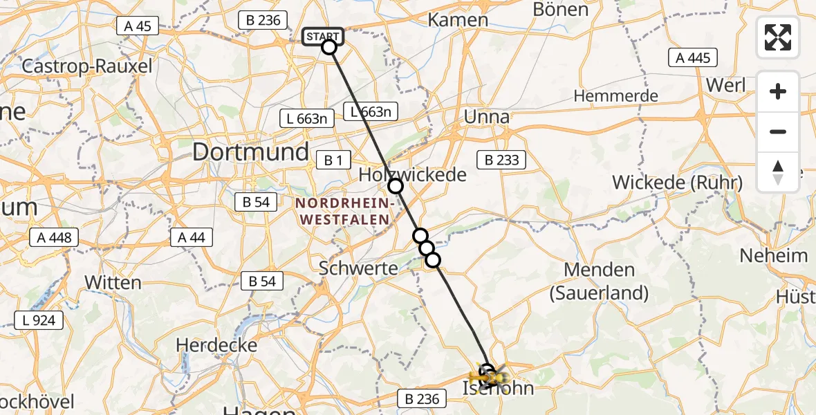 Flugroute Rettungshubschrauber Lünen - Sankt Elisabeth Hospital Iserlohn, 06 Juni 2026, 08:50
