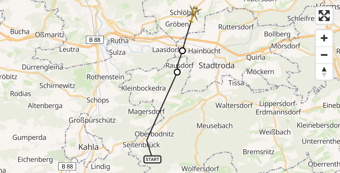 Flugroute Rettungshubschrauber Oberbodnitz - Schlöben, 06 Juni 2026, 08:52