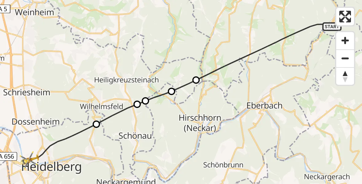 Flugroute Rettungshubschrauber Oberzent - Heidelberg, 06 Juni 2026, 08:57