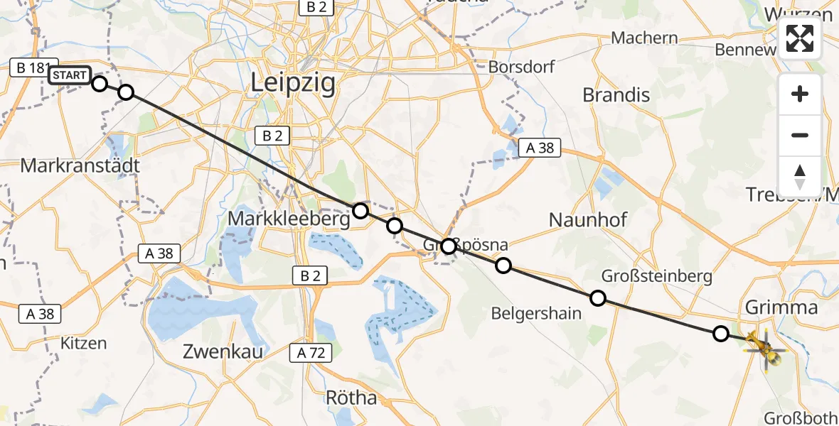 Flugroute Rettungshubschrauber Schkeuditz - Grimma, 06 Juni 2026, 09:00