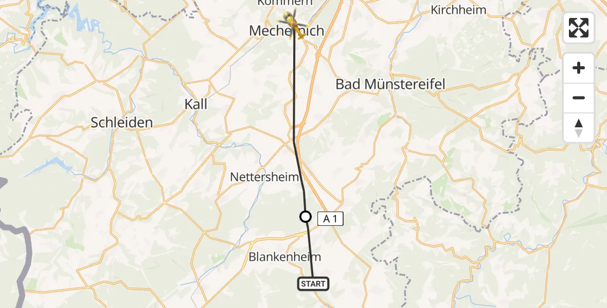 Flugroute Rettungshubschrauber Blankenheim - Mechernich, 06 Juni 2026, 09:08