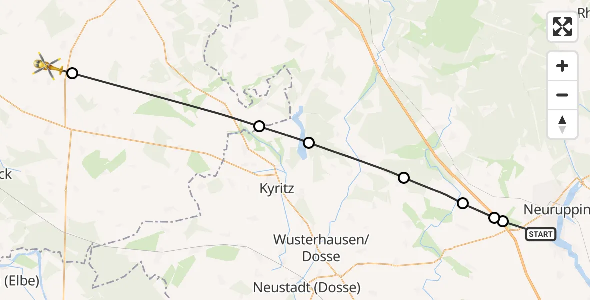 Flugroute Rettungshubschrauber Neuruppin - Plattenburg, 06 Juni 2026, 09:16