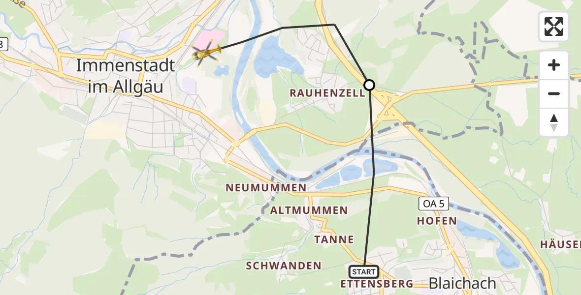 Flugroute Rettungshubschrauber Blaichach - Immenstadt i.Allgäu, 06 Juni 2026, 09:16
