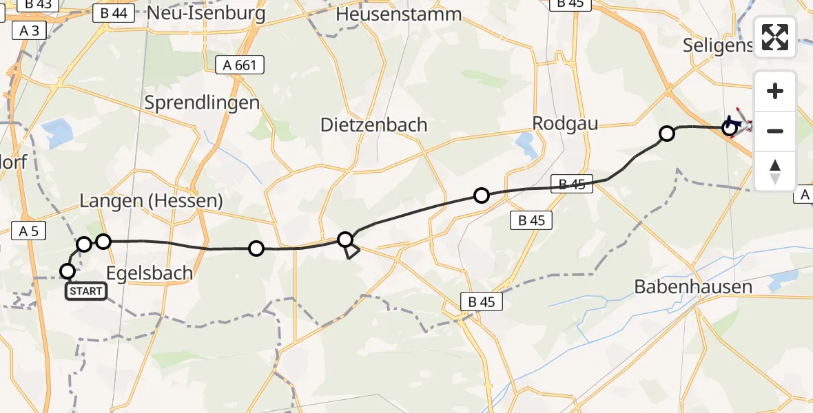 Flugroute Polizeihubschrauber Flughafen Frankfurt-Egelsbach - Mainhausen, 06 Juni 2026, 09:20
