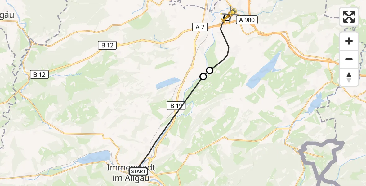 Flugroute Rettungshubschrauber Immenstadt i.Allgäu - Kempten-Durach Flugplatz, 06 Juni 2026, 09:31