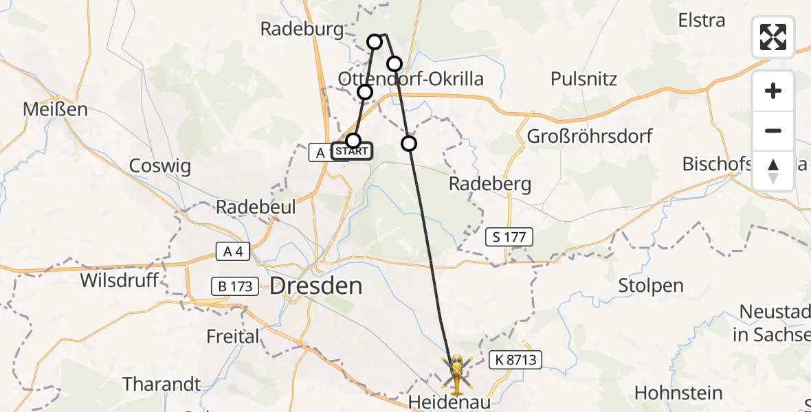 Flugroute Rettungshubschrauber Dresden Bundespolizei Hubschrauberlandeplatz - Dresden, 06 Juni 2026, 09:35