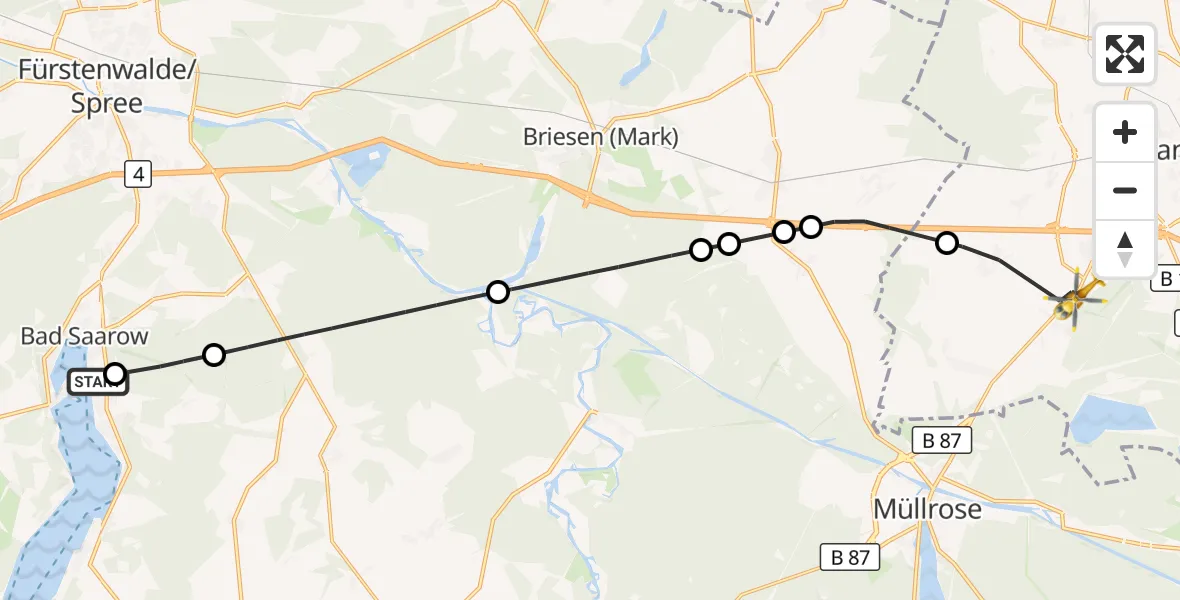 Flugroute Rettungshubschrauber Bad Saarow Hospital - Frankfurt (Oder), 06 Juni 2026, 09:47